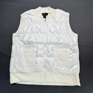 Jenny Womens White Quilted Knit Bomber Vest Zip Front Pockets Size XL
